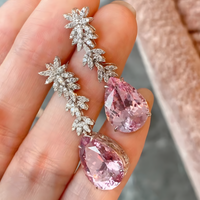 Unified Jewellery Premium Pink Pear Crystal Leaf Drop Earrings 45mm 1845