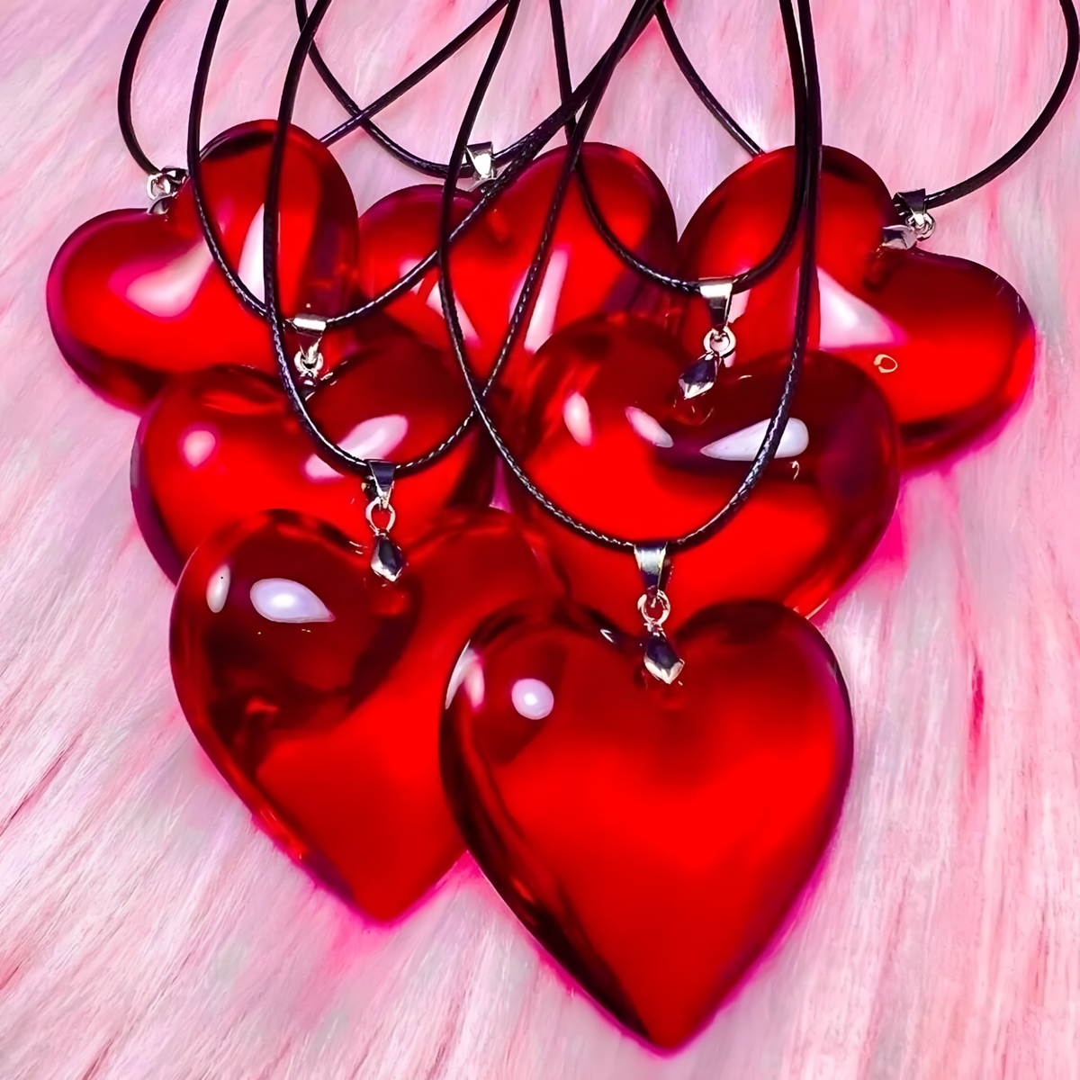 Red Heart Pendant Necklace for Women – Resin Artificial Crystal Heart Charm 1198