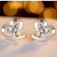 Women's 925 Silver Heart Stud Earrings with Dazzling Crystal Rhinestones 482