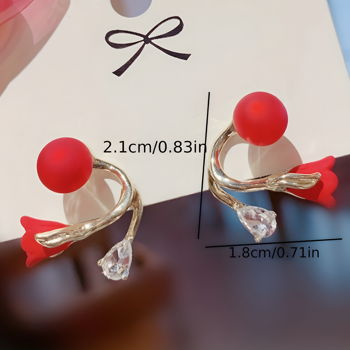 Red Rose Flower Stud Earrings for Women – Gold-Tone Crystal Plant Design 817