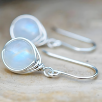 Moonstone Teardrop Drop Earrings For Women - Rhodium-Plated Alloy Dangle 1459