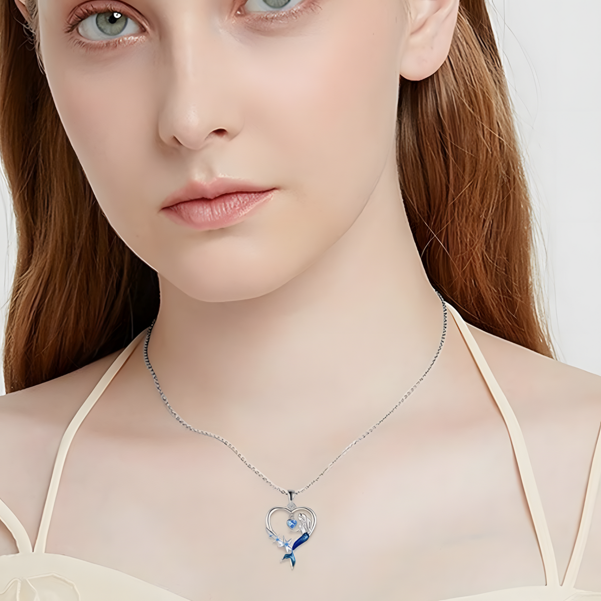 European New Mermaid Necklace Blue Crystal, Exquisite Starfish Pendant B167