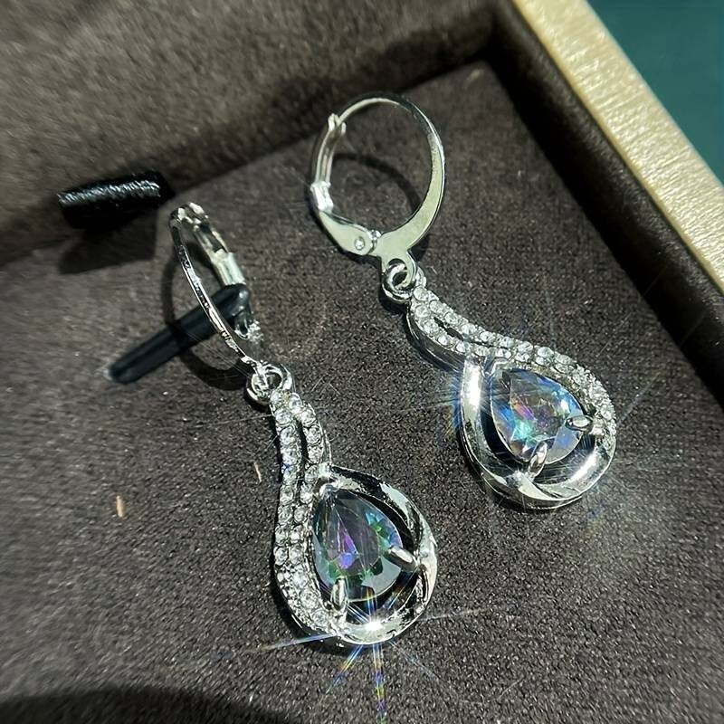 925 Water Drop Shape Hook Earrings Inlaid Water Drop Shape Synthetic Gems 35 UK