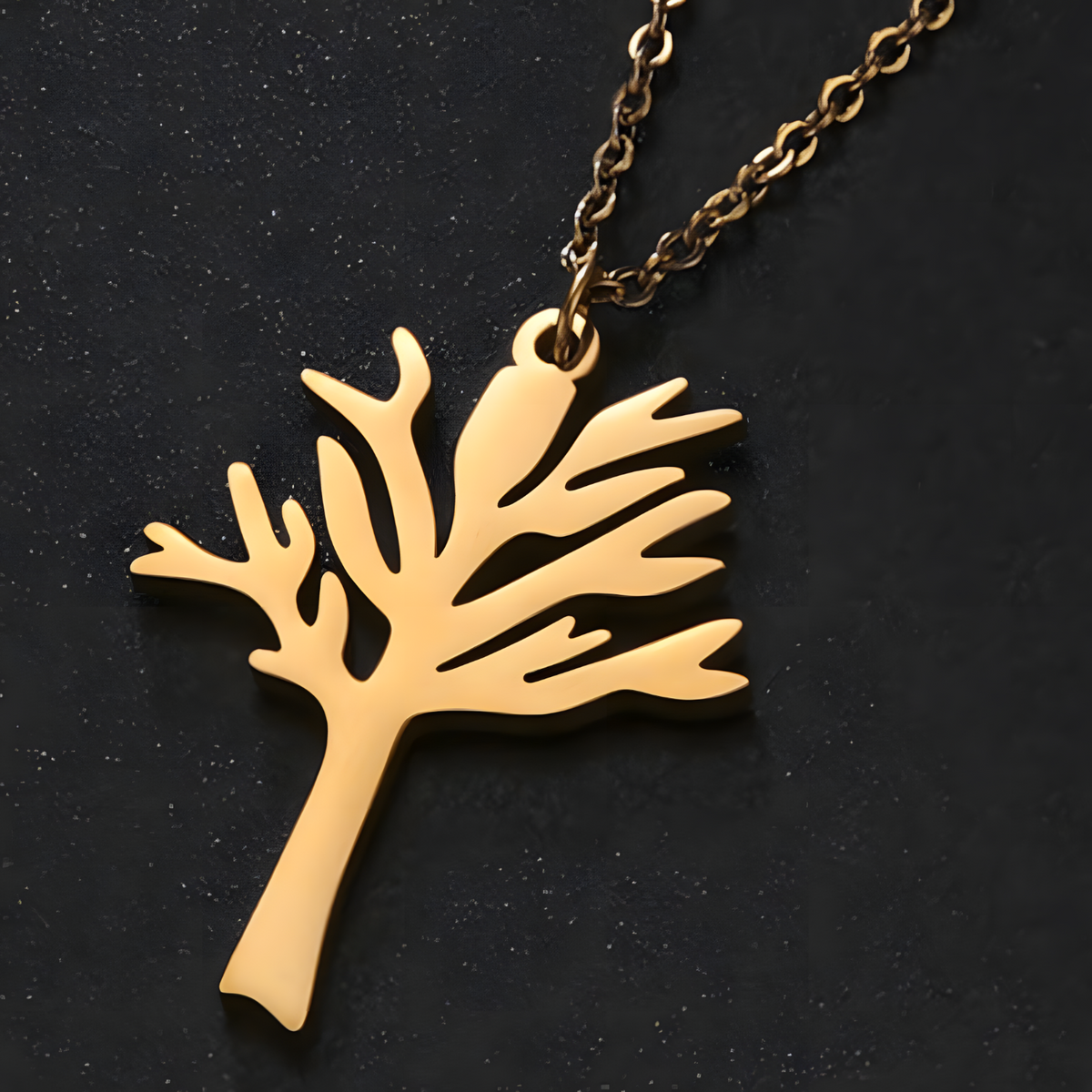 Tree of Life Silhouette Gold Pendant Necklace –Stainless Steel 45+5cm Chain 1086