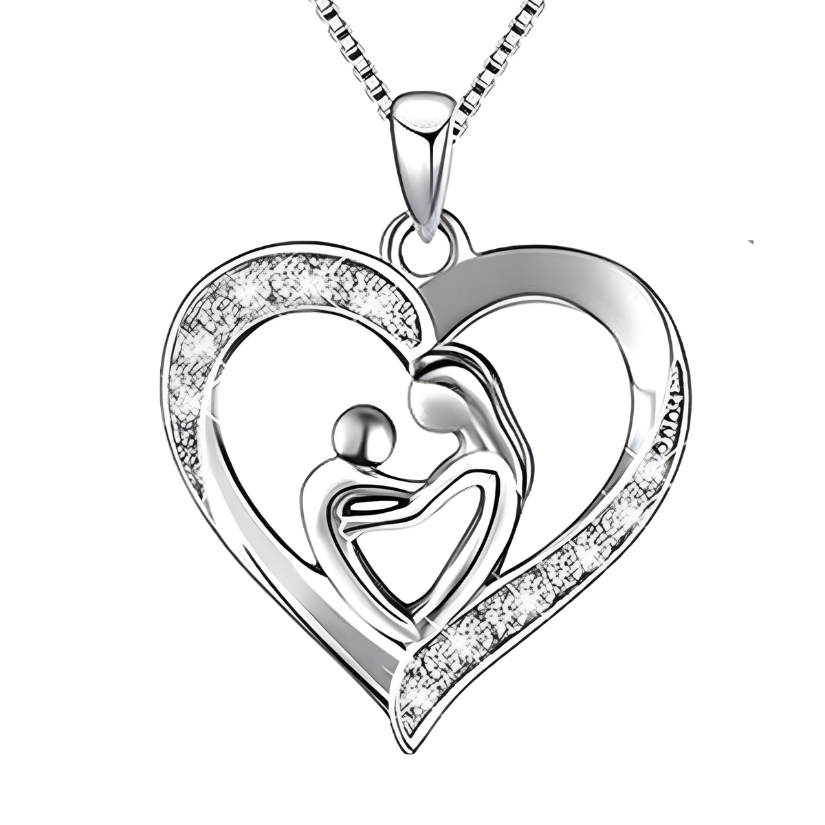 Mother & Child Heart Sterling Silver Necklace - Mother's Day Gift & Beyond! B76