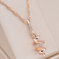 Rose Gold Spiral Pendant Necklace 34mm Twisted Wave Design Zircon Stone 1496