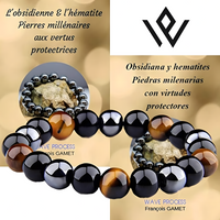 Triple Protection Bracelet 8mm Tiger Eye Black Obsidian Hematite Beaded 1499