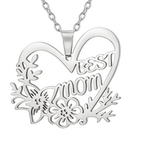 Best Mom Heart Necklace for Women – Stainless Steel Cutout Floral Pendant 1170
