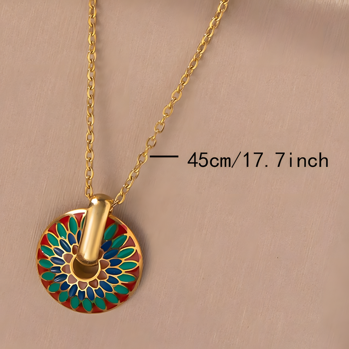 Gold Tone Painted Chrysanthemum Necklace and Hoop Earrings Set, Colourful 1725