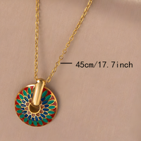 Gold Tone Painted Chrysanthemum Necklace and Hoop Earrings Set, Colourful 1725