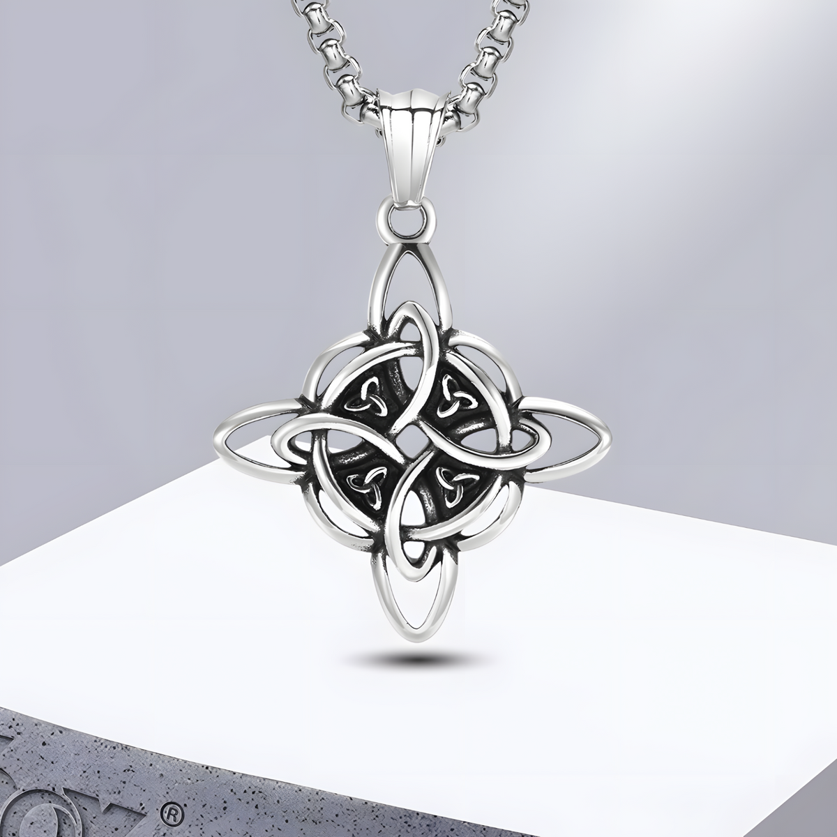 Stainless Steel Celtic Knot Pendant Necklace - Geometric Ethnic Cross Knot 1239