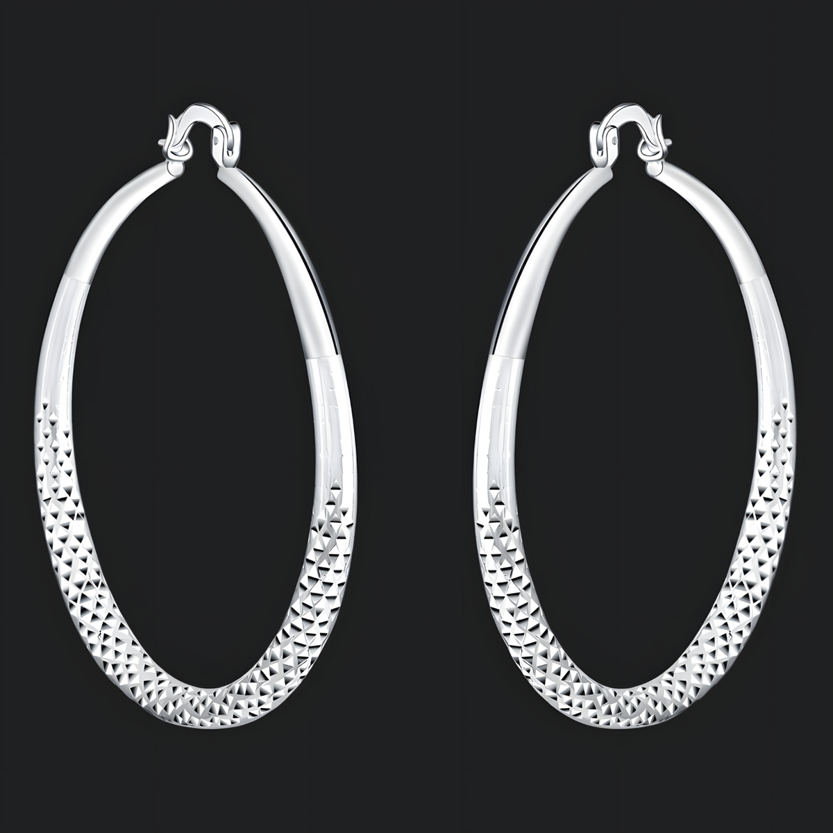 Diamond-Cut Hoop Earrings 5CM Large Round Textured Hoop Earrings for Women 1495