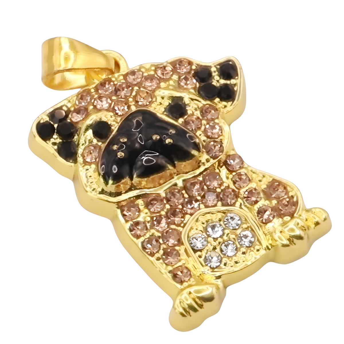 Pug Pendant Necklace — Gold Plated Brass Pendant with Black & Clear Cubic B242