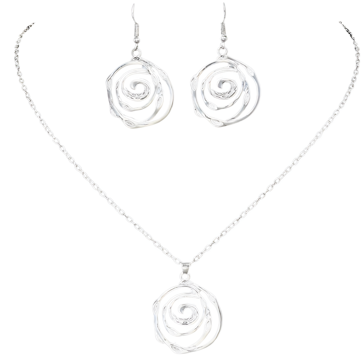 Boho Ethnic Spiral Jewelry Set for Women – Antique Silver Hollow-Out Pendant 676