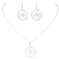 Boho Ethnic Spiral Jewelry Set for Women – Antique Silver Hollow-Out Pendant 676