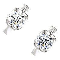 925 Silver-Plated Alloy - Geometric Round CZ Hoop Earrings for Women 953