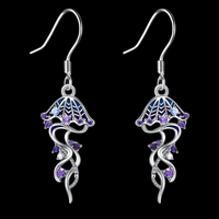 Oceanic Jellyfish Dangle Earrings — Purple Rhinestone & Blue Accent Stones 1432