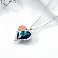 Fashion "I Love You" Rose Flower Pendant Necklace Ladies Heart Crystal Jewel B14