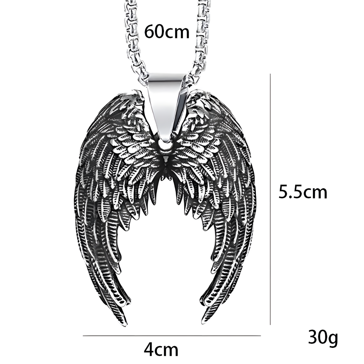 Angel Wing Pendant Necklace For Men - Silver Colour Feather Wing Chain 1787