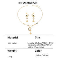 Gold Tone Celestial Moon Star Sun Necklace and Drop Earrings Set, Crescent 1722