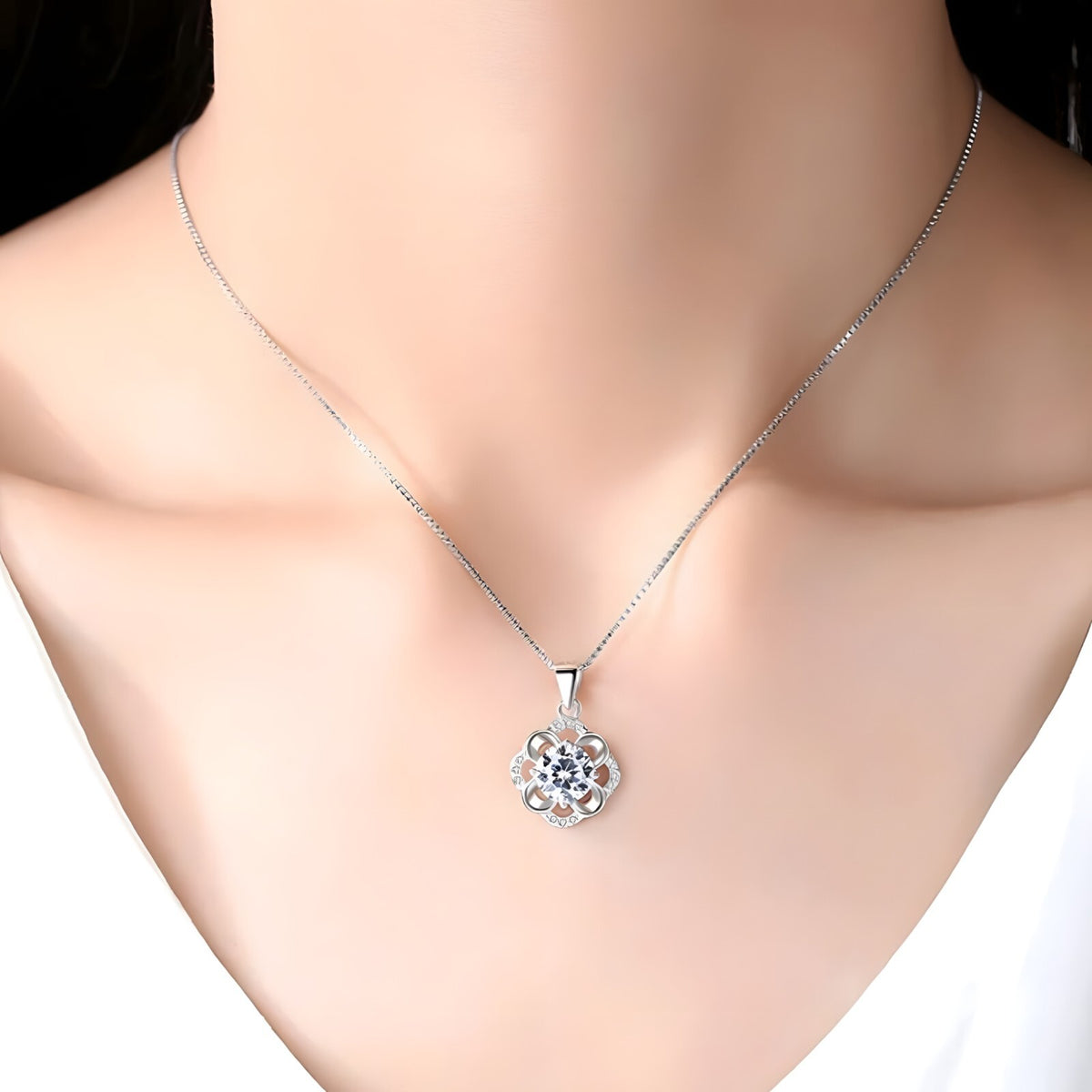 Fashion Party Flowers Rhinestone CZ Pendants Neckalce 925 Sterling Silver 276