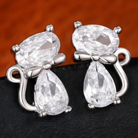 Cat Stud Earrings For Women - Faceted Oval & Teardrop Cubic Zirconia 1436