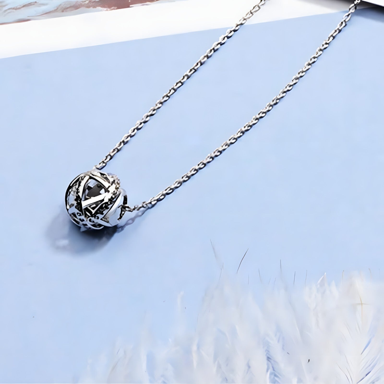 925 Sterling Silver Modern Globe Necklace for Women – Crisscross Pendant 284