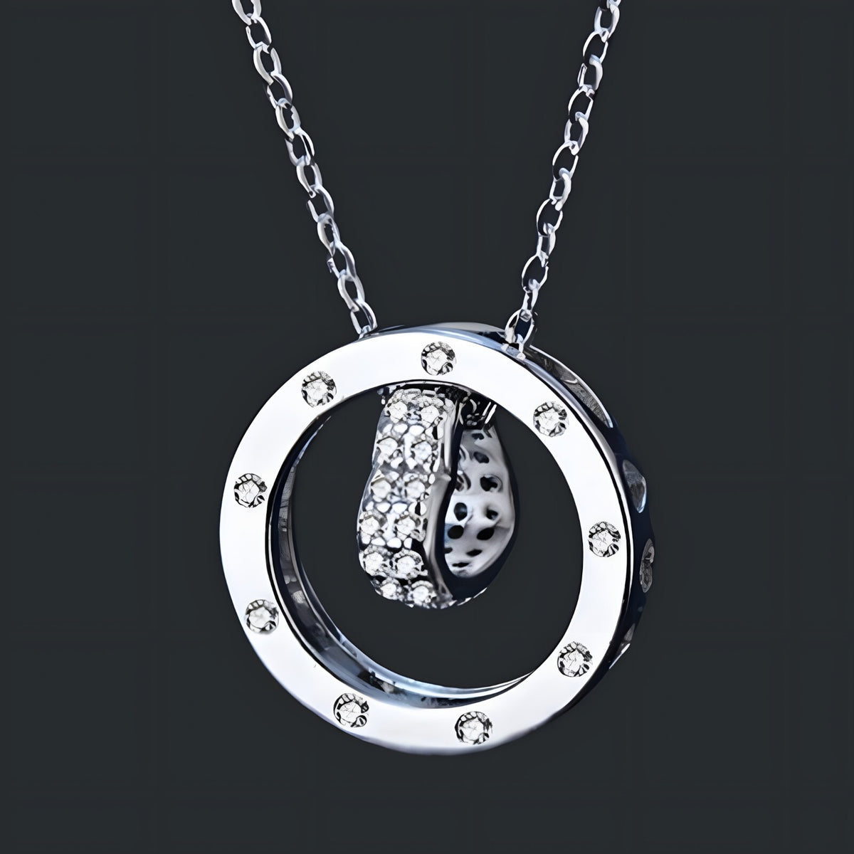 Sterling Silver Heart Circle Pendant Necklace Women Real 925 Silver Chain 282