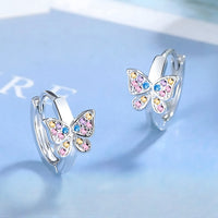 925 Sterling Silver Butterfly Hoop Earrings MultiColor Zircon Huggie 353