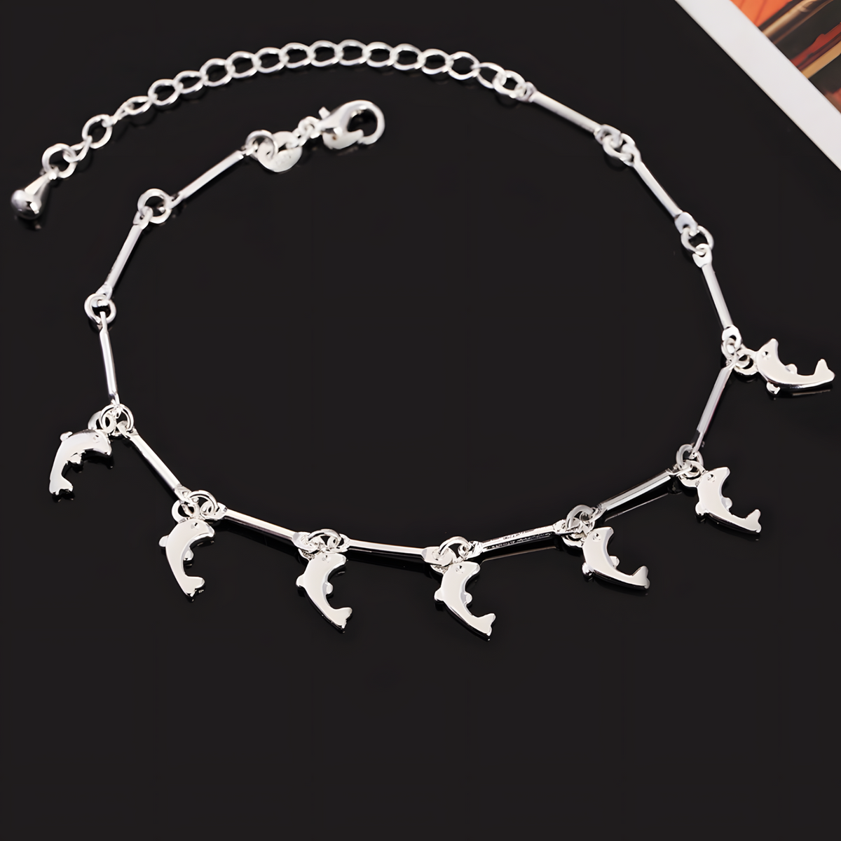 Dolphin Charm Bracelet, Adjustable Bar Link Chain Bracelet, Ocean Animal 1801