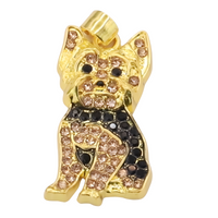 Royal Yorkie Dog Necklace Rhinestone Pendant Animal Charm Zinc Alloy Gold  B227