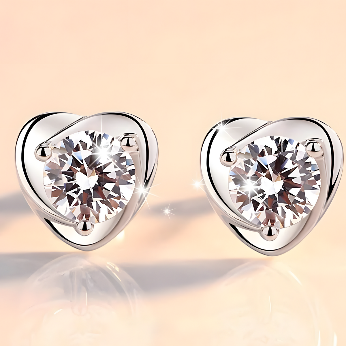 Sterling Silver Heart Stud Earrings Sparkling Cubic Zirconia Elegant Shape 484