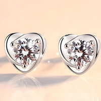 Sterling Silver Heart Stud Earrings Sparkling Cubic Zirconia Elegant Shape 484
