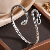 Serpent Open Cuff Bracelet for Women Rhodium-Plated Alloy Snake Head Bangle 1446