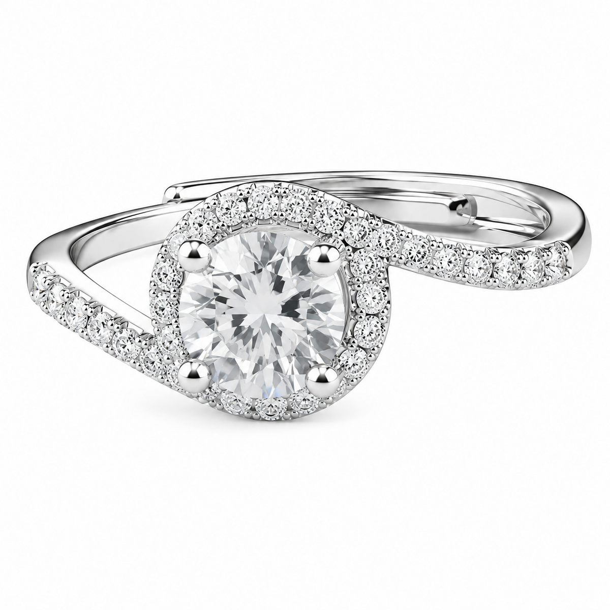 Women's Elegant Adjustable Zircon Halo Ring, Round Brilliant Engagement 1634