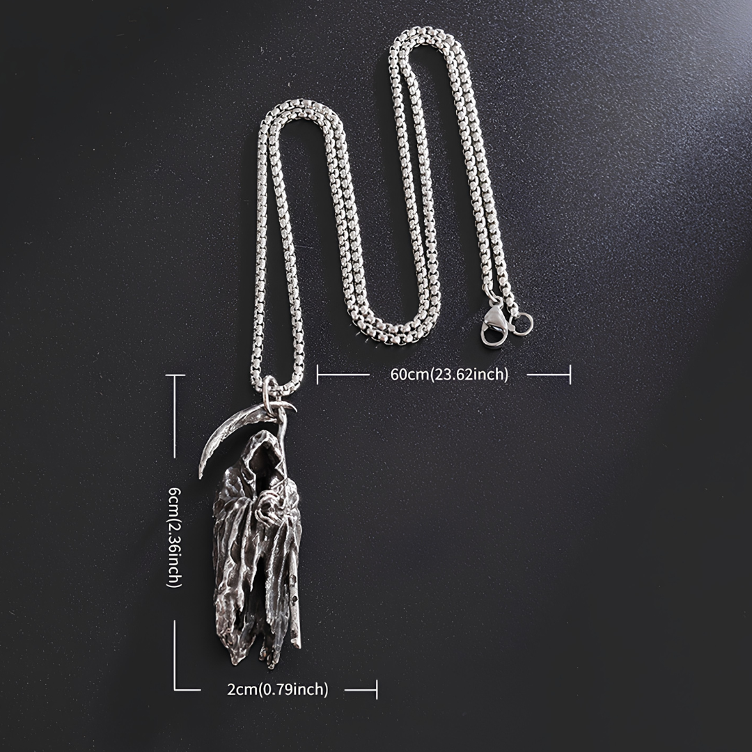 Unified Jewellery Grim Reaper Scythe Pendant Necklace 60cm Chain Gothic 6cm 1892