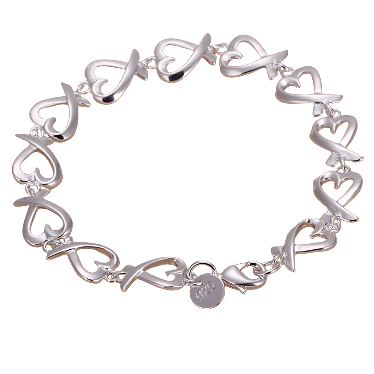 Silver Plated Heart Link Bracelet Copper Alloy with 925 Silver Plating 1210