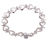 Silver Plated Heart Link Bracelet Copper Alloy with 925 Silver Plating 1210