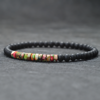 Mixed Emperor Stone & Onyx Minimalist Bracelet, 4mm Beaded Strand b128