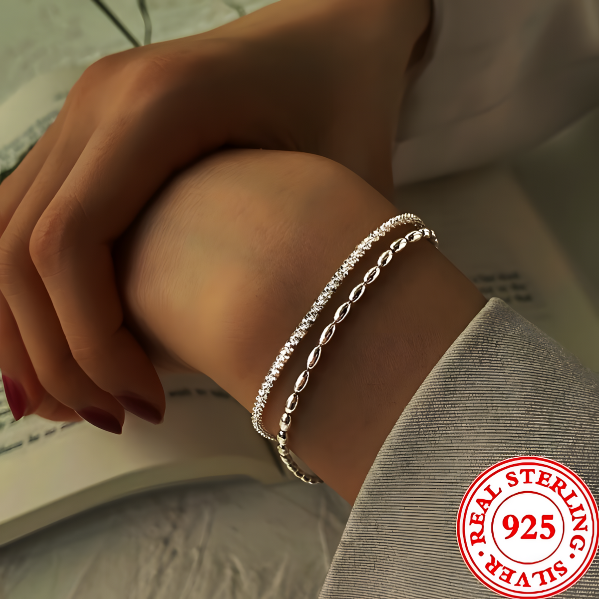925 Sterling Silver Starry Sky Bracelet for Women, Vintage Korean Designer 522