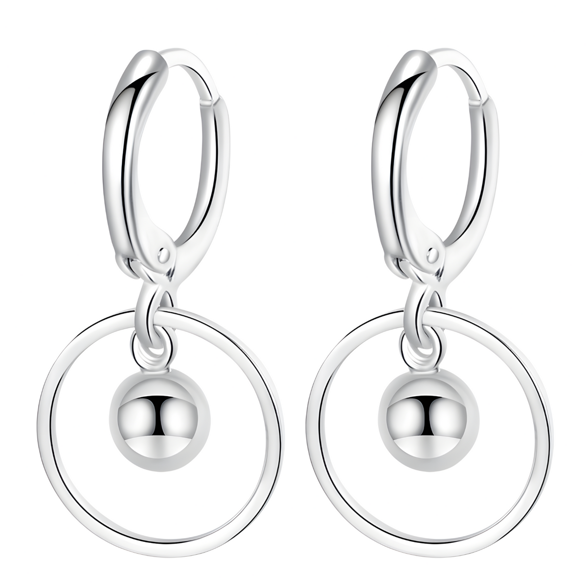 925 Silver-Plated Circle Drop Earrings for Women – Geometric Hoop Dangle 1035