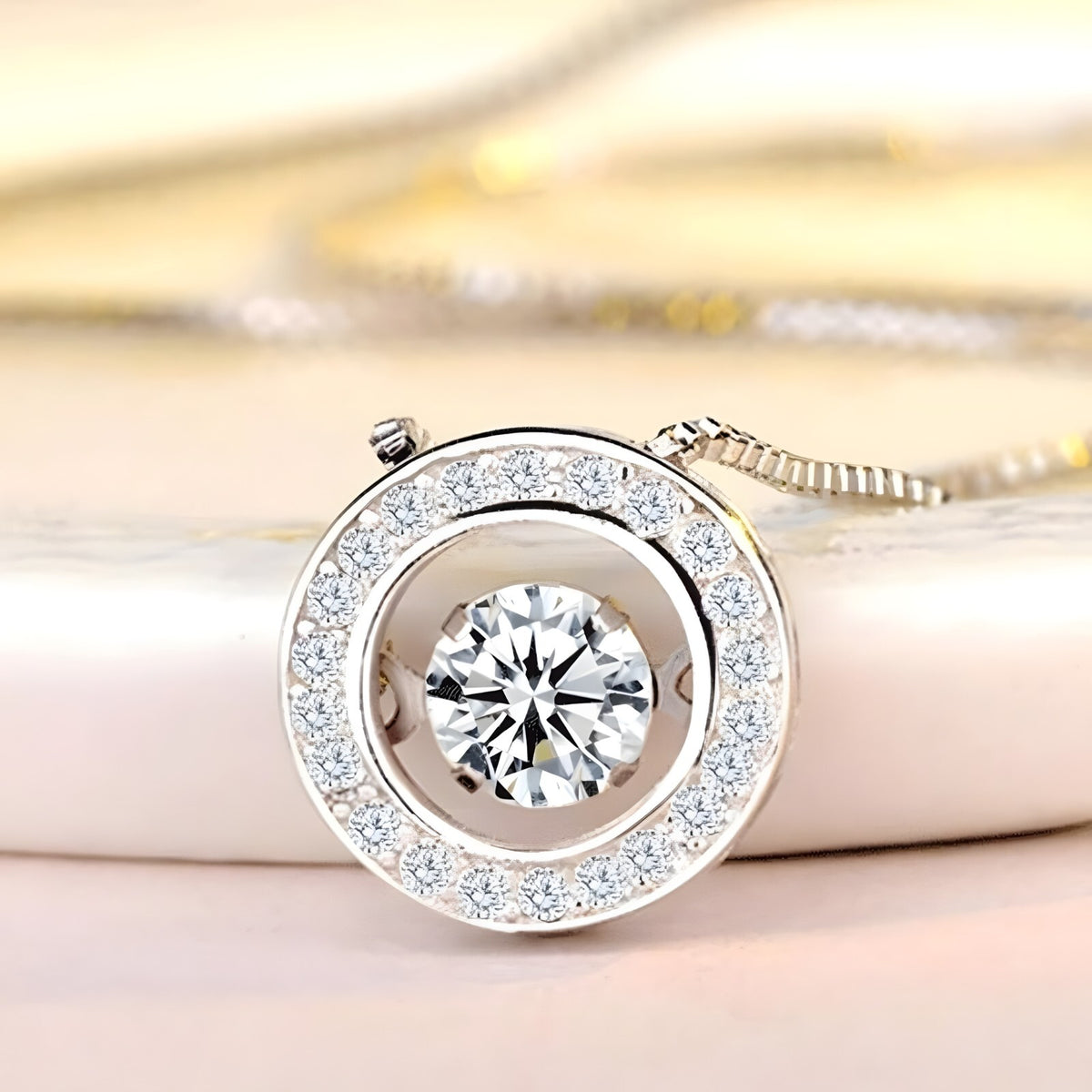 925 Sterling Silver Jewelry Round Zircon Pendants Necklaces Women Fine Semi 267