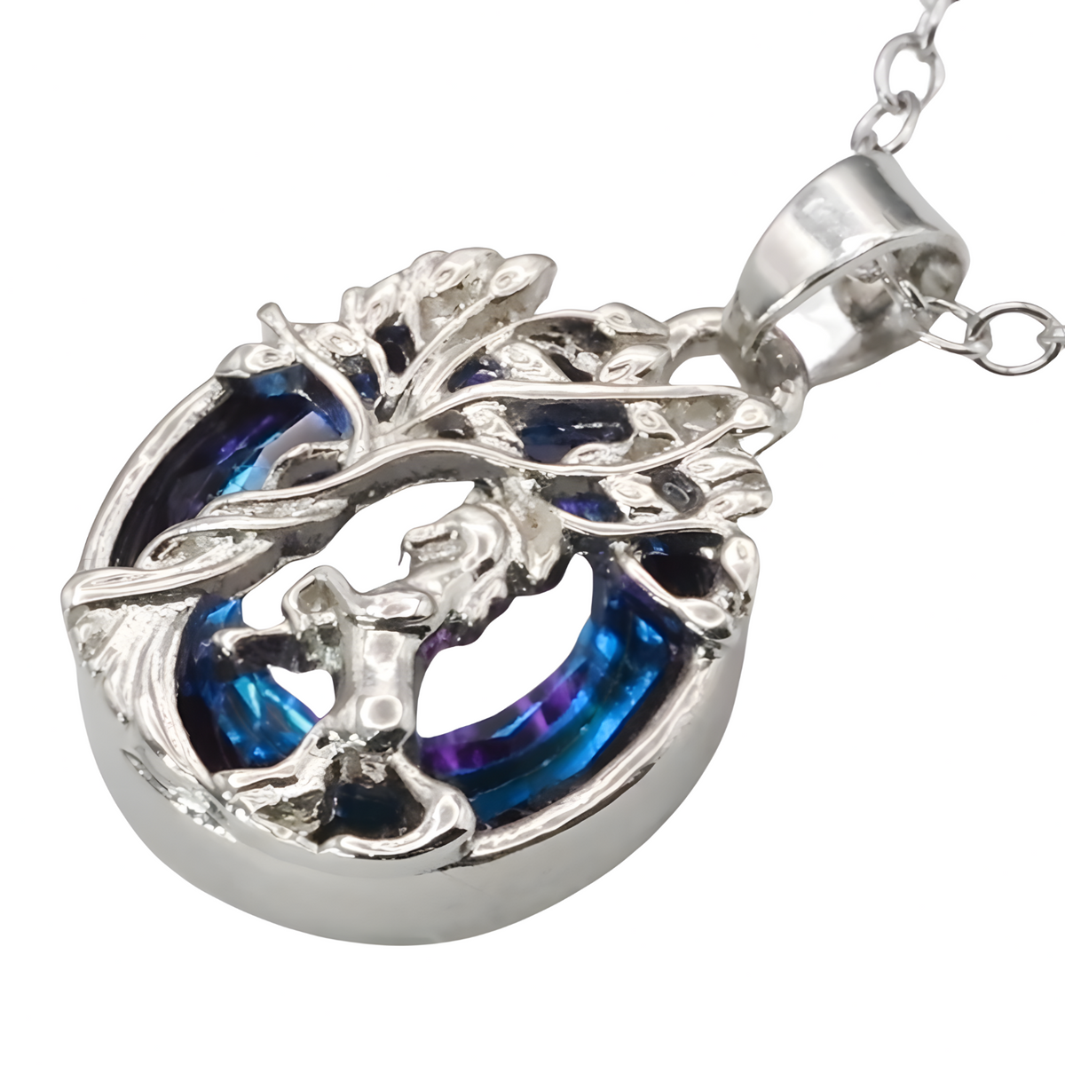Unified Jewellery Tree of Life Horse Necklace,Silver Plated Stainless Steel B257