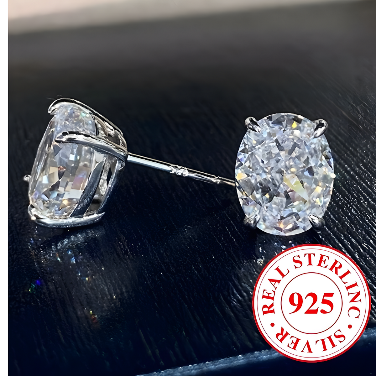 Women's Oval Zirconia Stud Earrings, Copper Alloy Female Jewelry, Elegant 515
