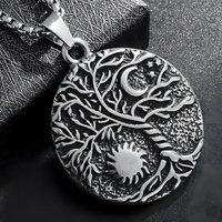Vintage Tree Of Life Sun And Moon Pendant Necklace Celtic Nordic Round Rune 1093