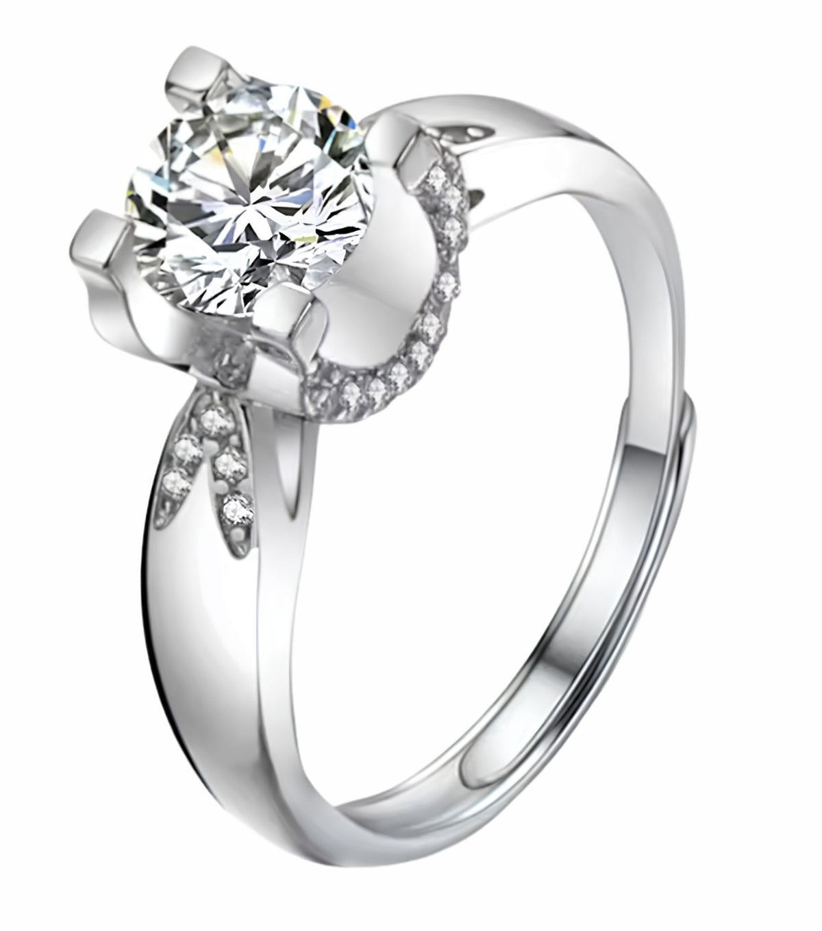 Adjustable Wedding Ring Hidden Halo Split Band Pavé Statement Ring Diamond 1669