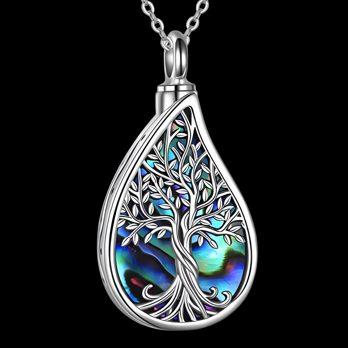 Tree Of Life Locket Pendant Necklace Silver Tone Abalone Shell Gift B101