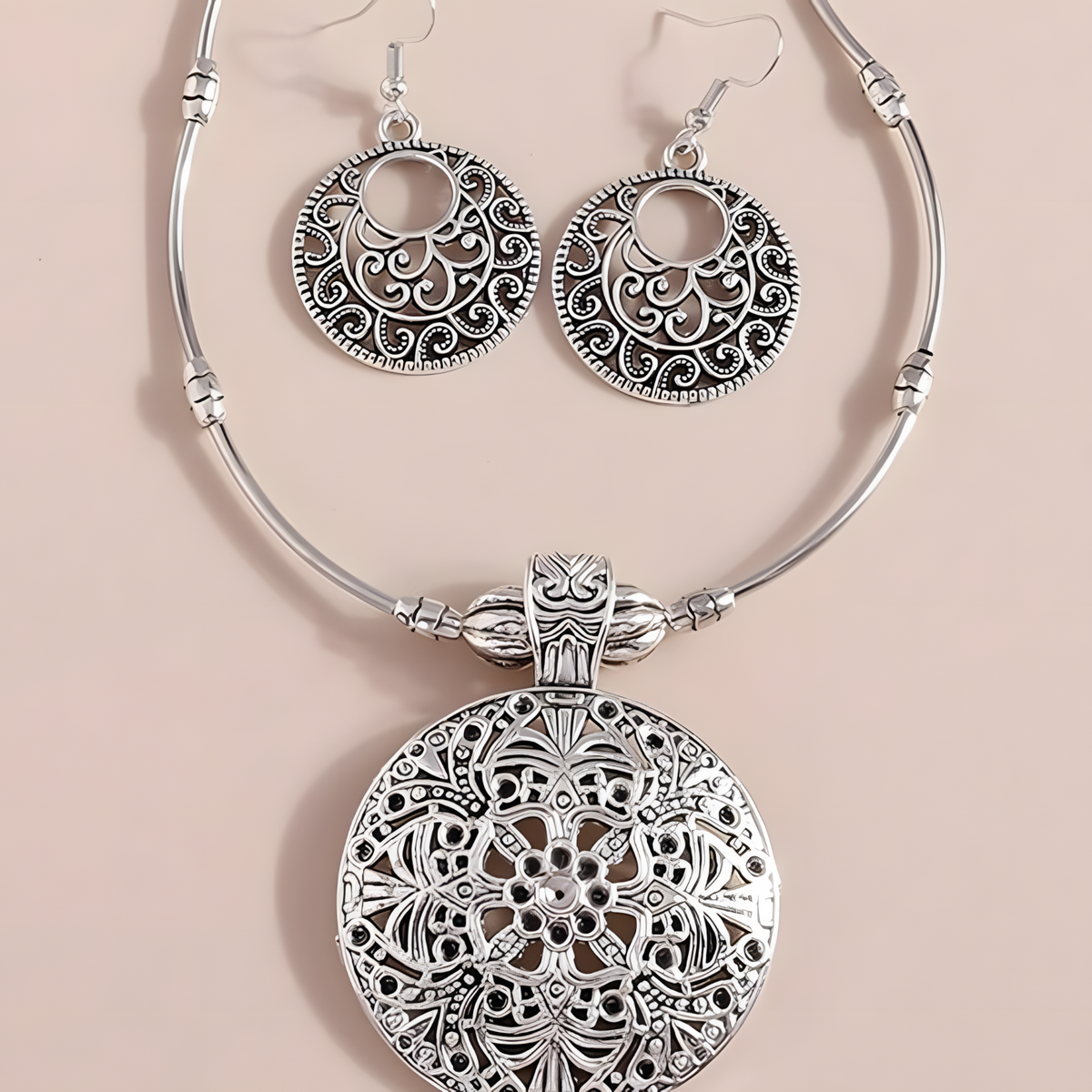 Silver Plated Alloy Necklace And Earrings Set For Women 1 Pair Earrings 1410