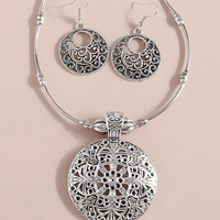 Silver Plated Alloy Necklace And Earrings Set For Women 1 Pair Earrings 1410