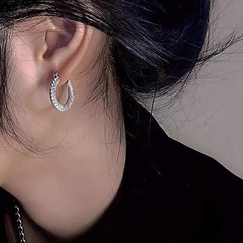 Sparkling Hoop Earrings Zinc Alloy Jewelry Vintage Elegant Style Geometric 72
